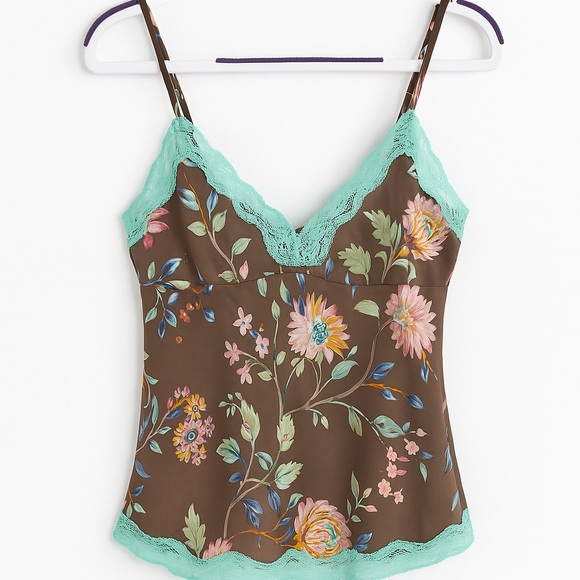 Gold Hawk 100% Silk Floral Camisole with Lace Trim & Beaded Details NWT Small - Picture 1 of 5